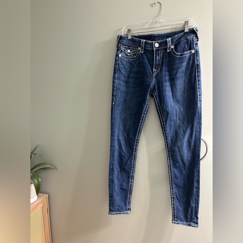True religion Jennie Big T Mid Rise Curvy Skinny Jean flap pockets Y2K - Picture 10 of 15